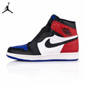 Air Jordan 1 High White, Blue, and Red Asymmetrical Pair Unisex Sneakers