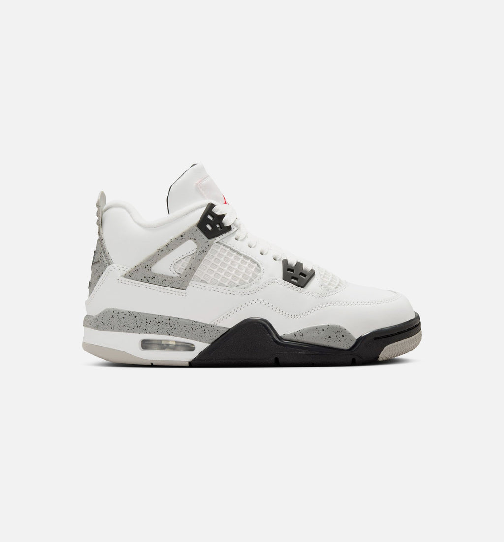 Air Jordan 4 Retro White Cement Grade School Shoes - Summit White Fire Red Cement Grey Black