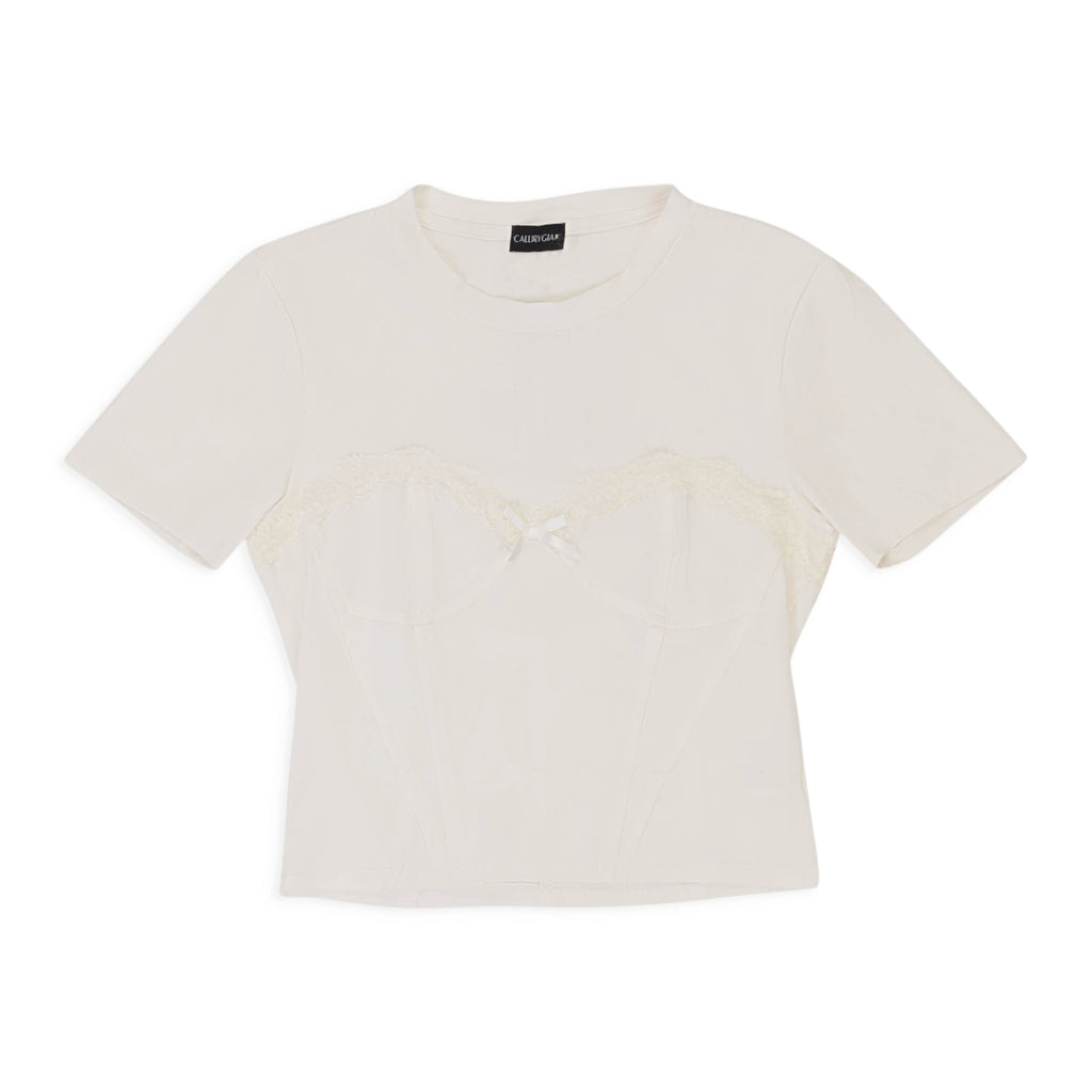 LACE TRIM BUSTIER WHITE T-SHIRT