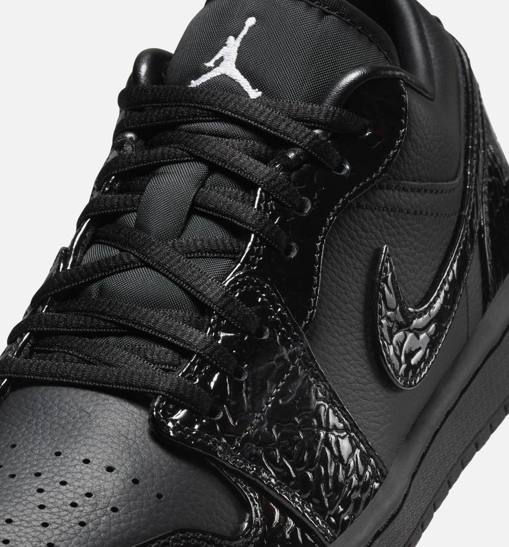 Air Jordan 1 Low Patent Elephant Women's Lifestyle Shoes - Black/Black/White/Metallic Silver
