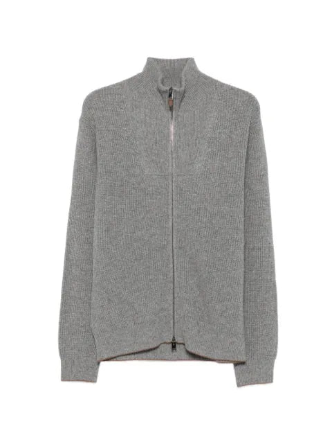 Canali ribbed zip-up cardigan