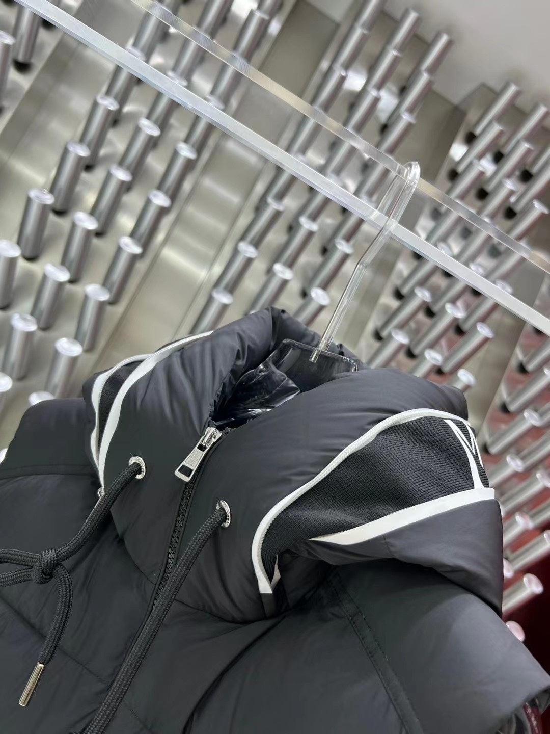 Moncler Hooded Puffer Vest in Black with White Trim