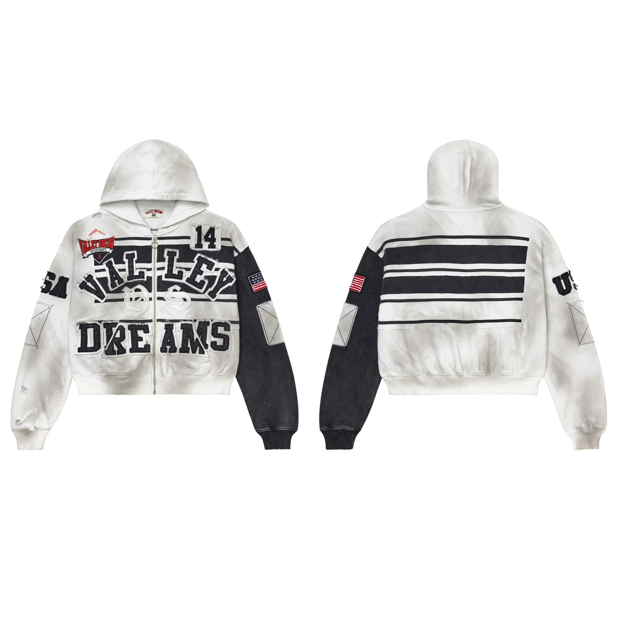 Vale Forever Valley Dreams USA Varsity Zip Hoodie — White / Black