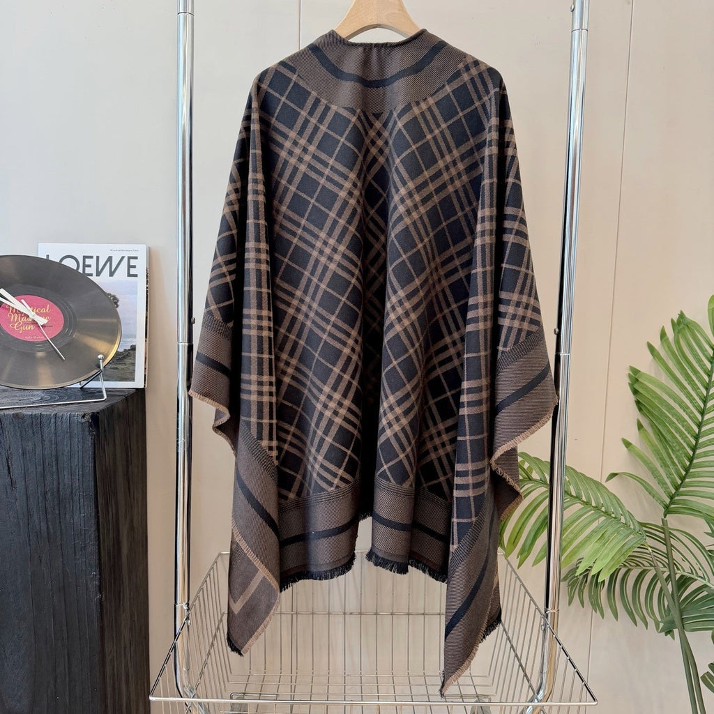 Burberry Style Reversible Plaid Cape Shawl
