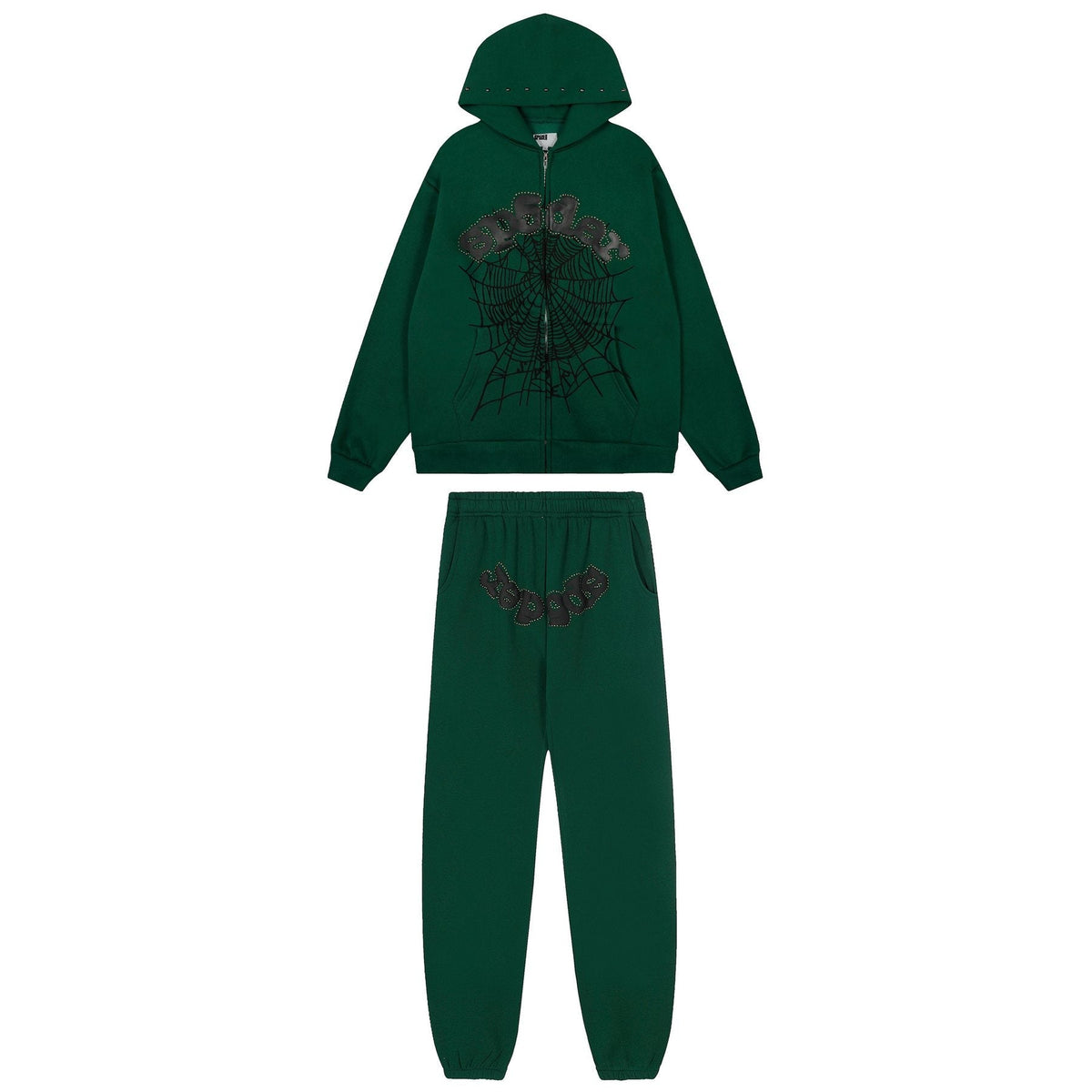 Sp5der Spiderweb Graphic Zip Hoodie & Sweatpants Matching Set