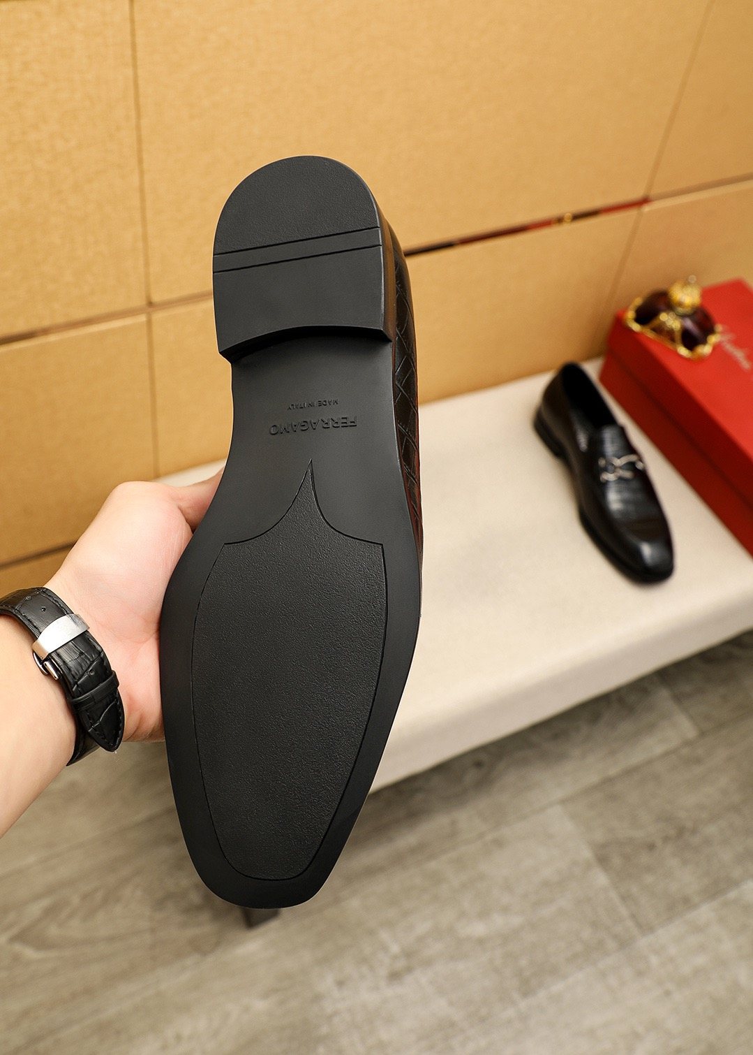 Ferragamo Black Embossed Bit Loafers - Croc-Embossed Texture
