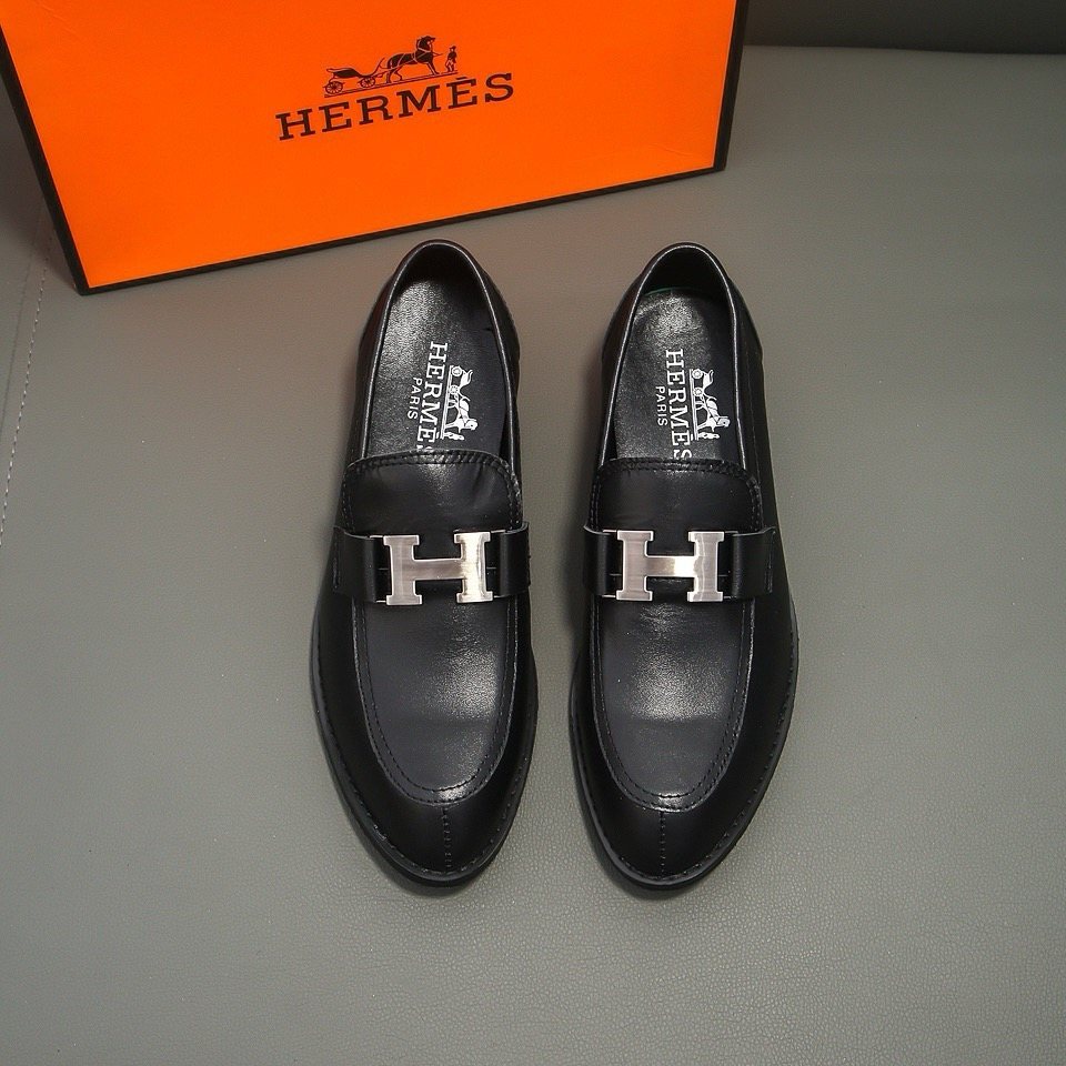 Hermès Black H-Buckle Loafers