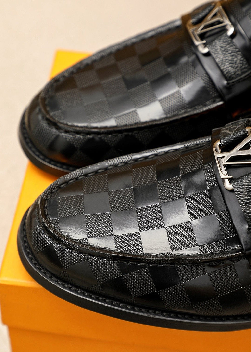 Louis Vuitton Black and Dark Gray Check Loafers