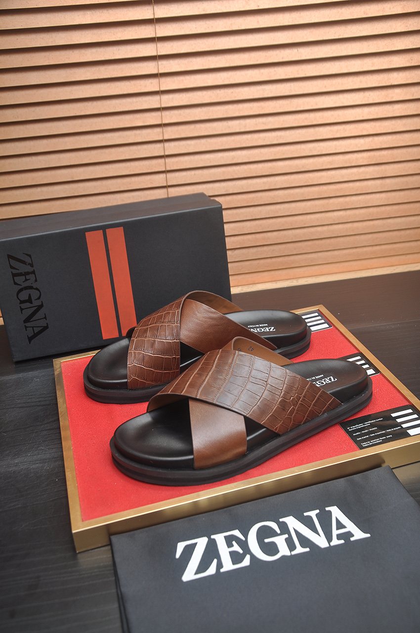 Zegna Cross-Strap Slide Sandals