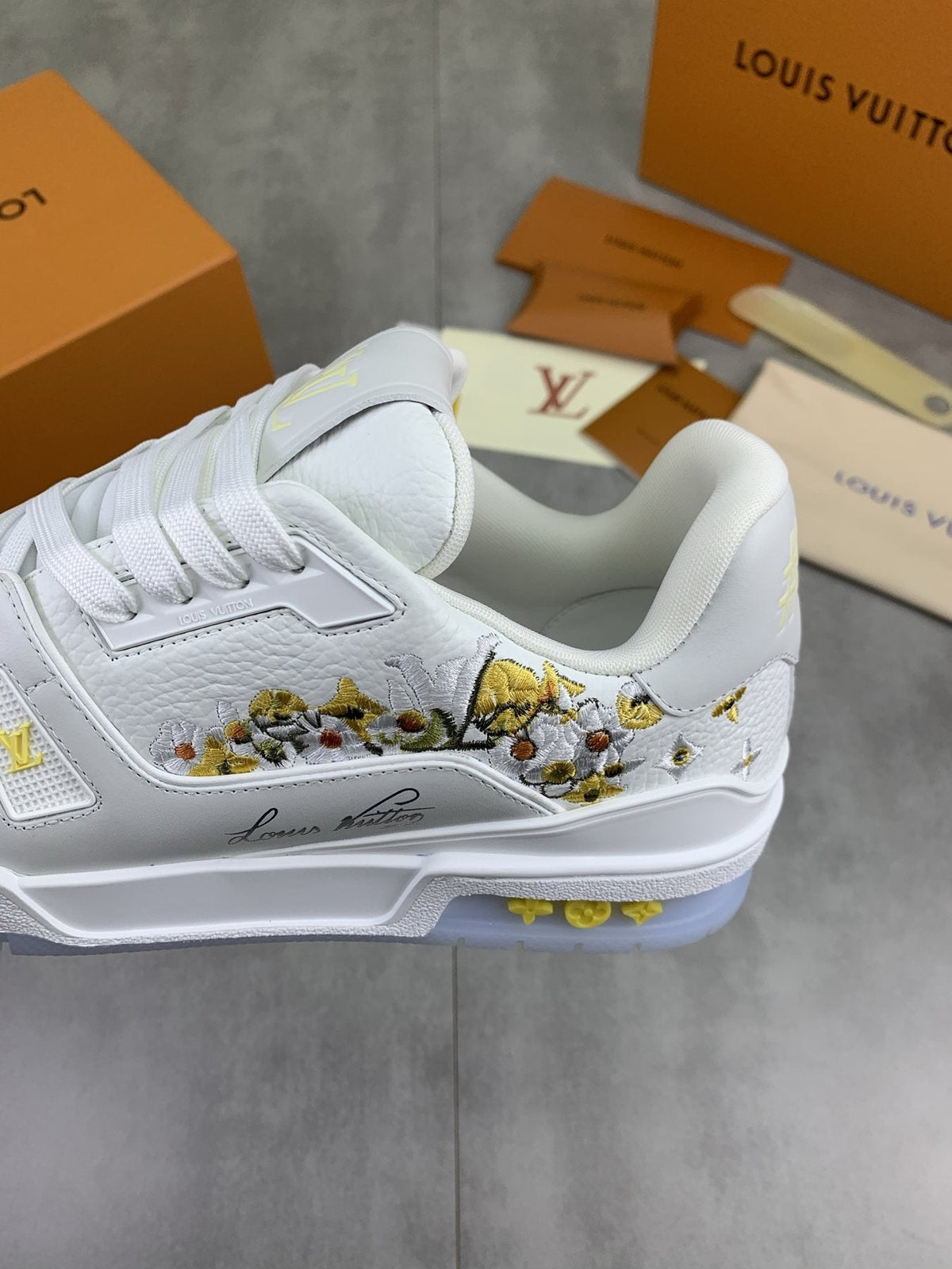 Louis Vuitton Floral Low-Top Sneakers - White, Gray & Yellow