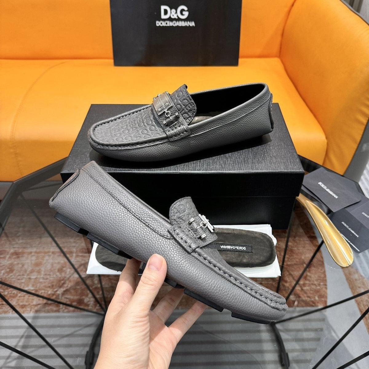 Dolce & Gabbana Embossed Leather Driving Loafers
